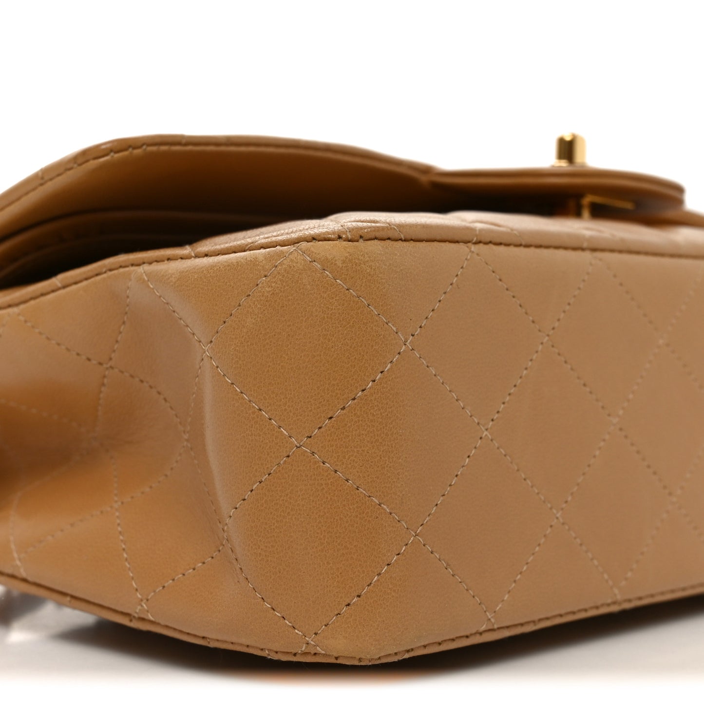 Lambskin Quilted Medium Double Flap Beige