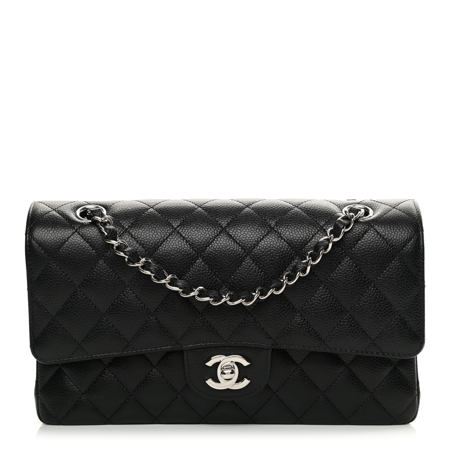 Caviar Quilted Medium Double Flap Black