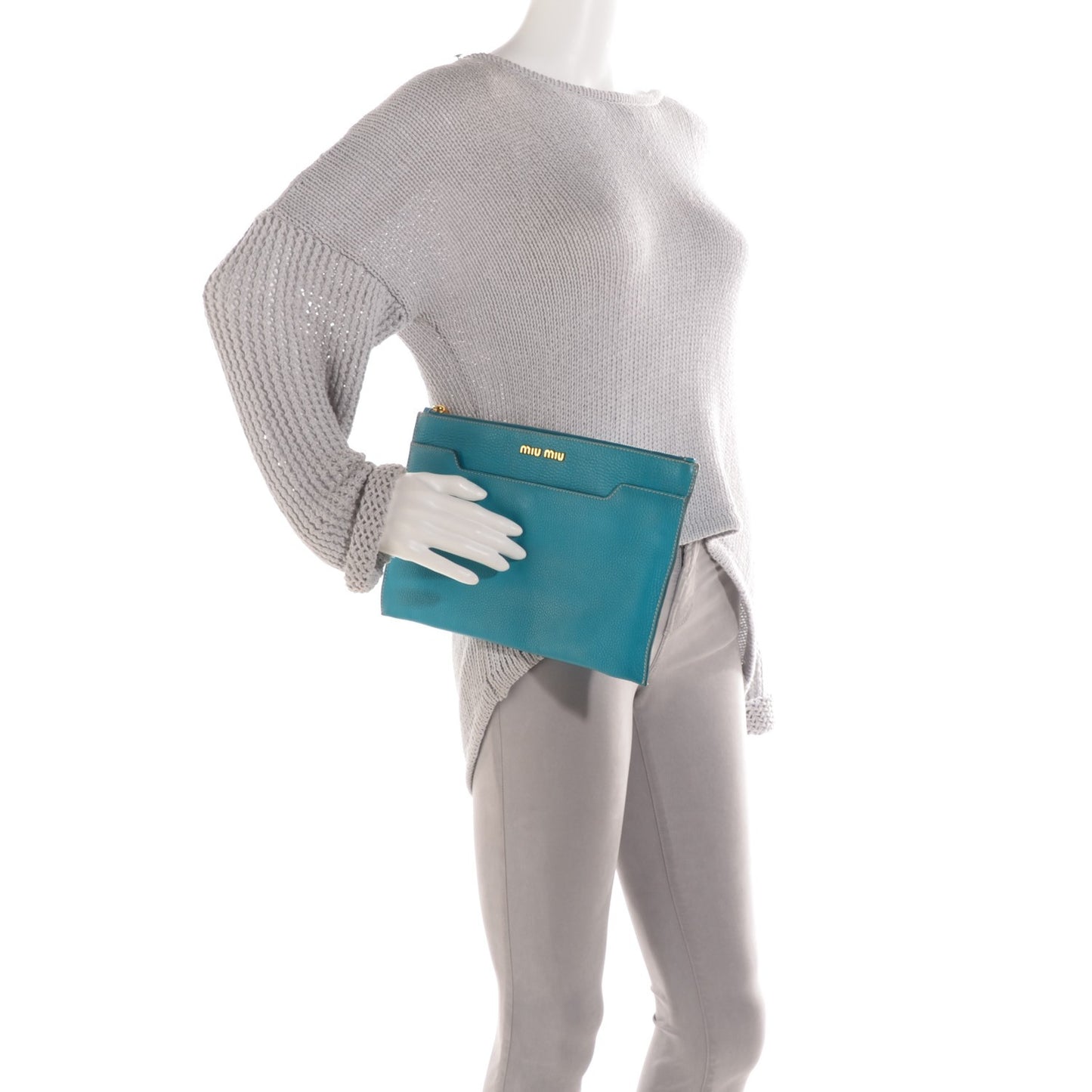 Grained Calfskin Clutch Turchese