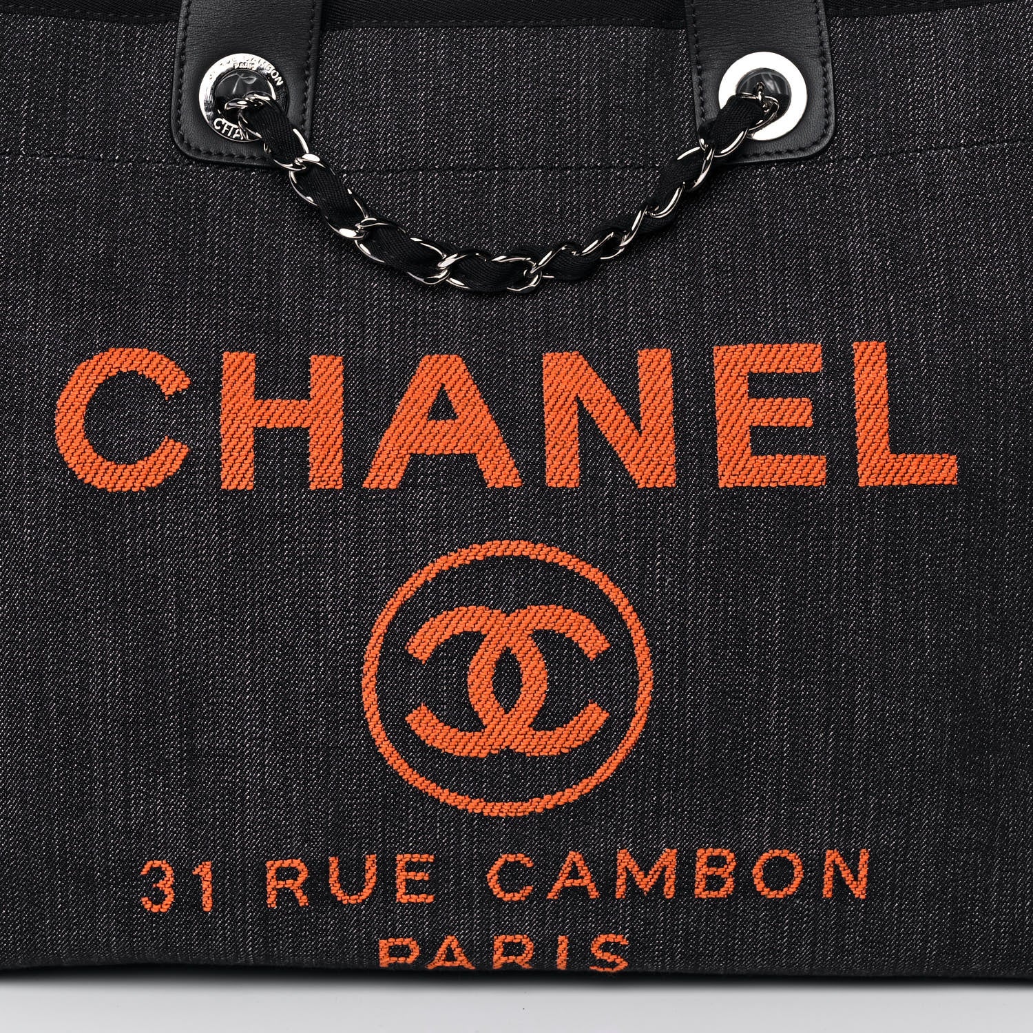 Chanel Denim Large Deauville Tote Blue Orange 6 of 10