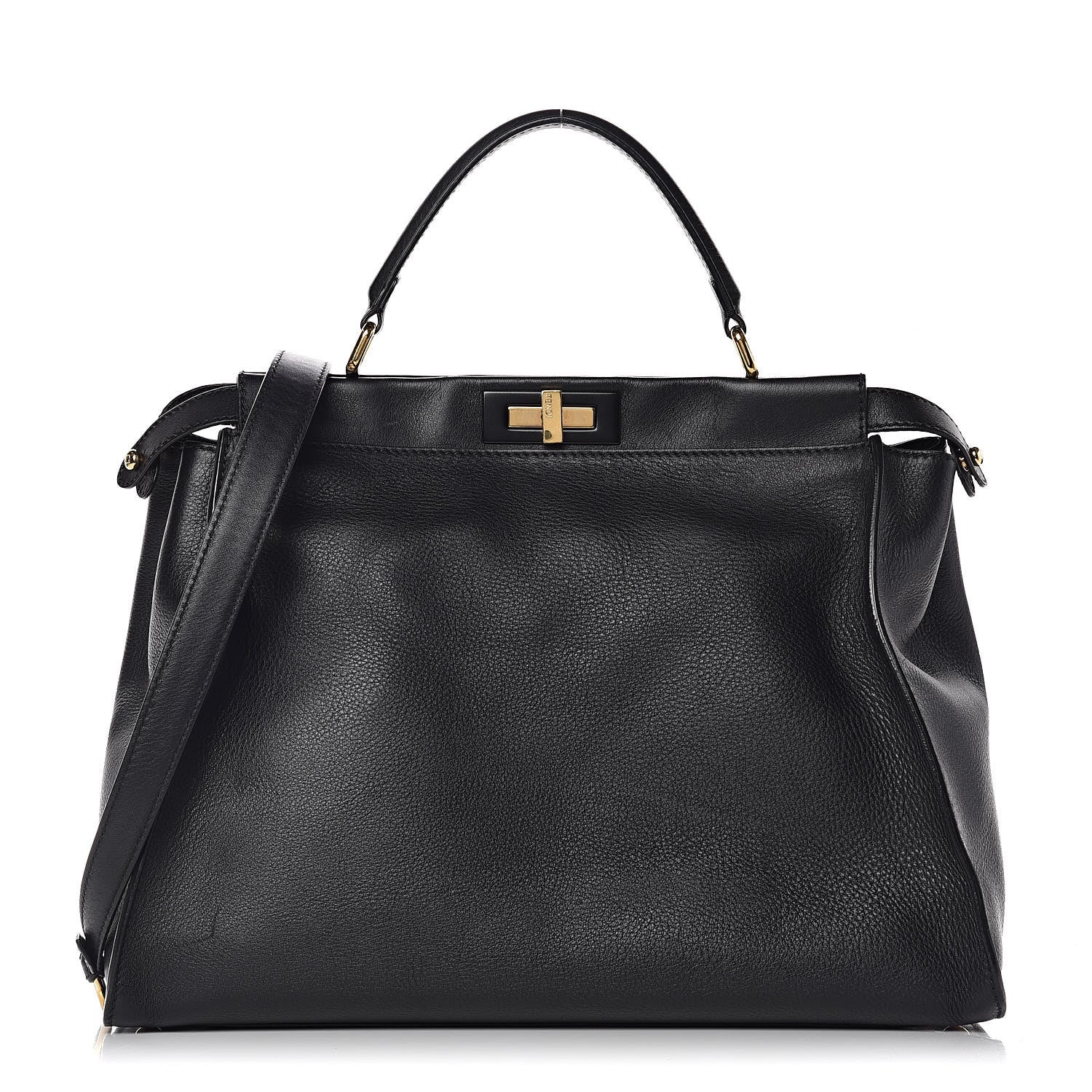 Fendi Vitello Seta Shiny Nappa Large Peekaboo Iconic Satchel Black 1 of 12