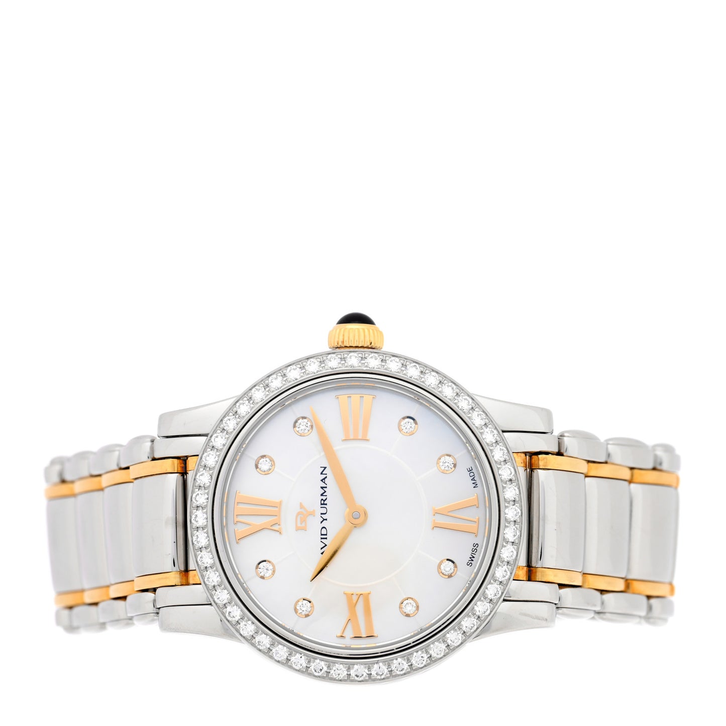 Stainless Steel 18K Yellow Gold Diamond Bezel Mother of Pearl 30mm Classic Quartz Watch