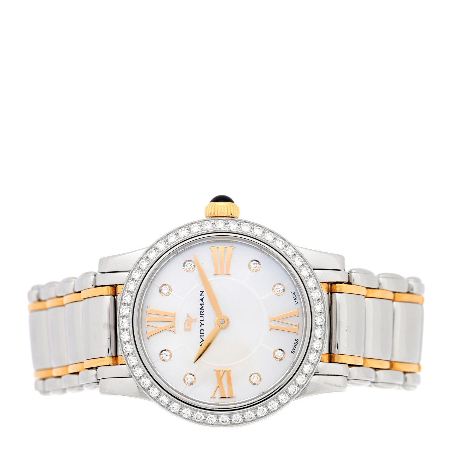 David Yurman Stainless Steel 18K Yellow Gold Diamond Bezel Mother of Pearl 30mm Classic Quartz Watch 2 of 4