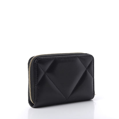 Chanel Lambskin Quilted Chanel 19 Zip Around Coin Purse Wallet Black 3 of 8