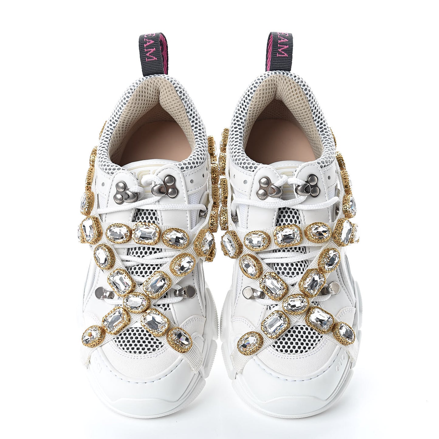 X SEGA Mesh Calfskin Suede Removable Crystals Womens Flashtrek Sneakers 37 Great White