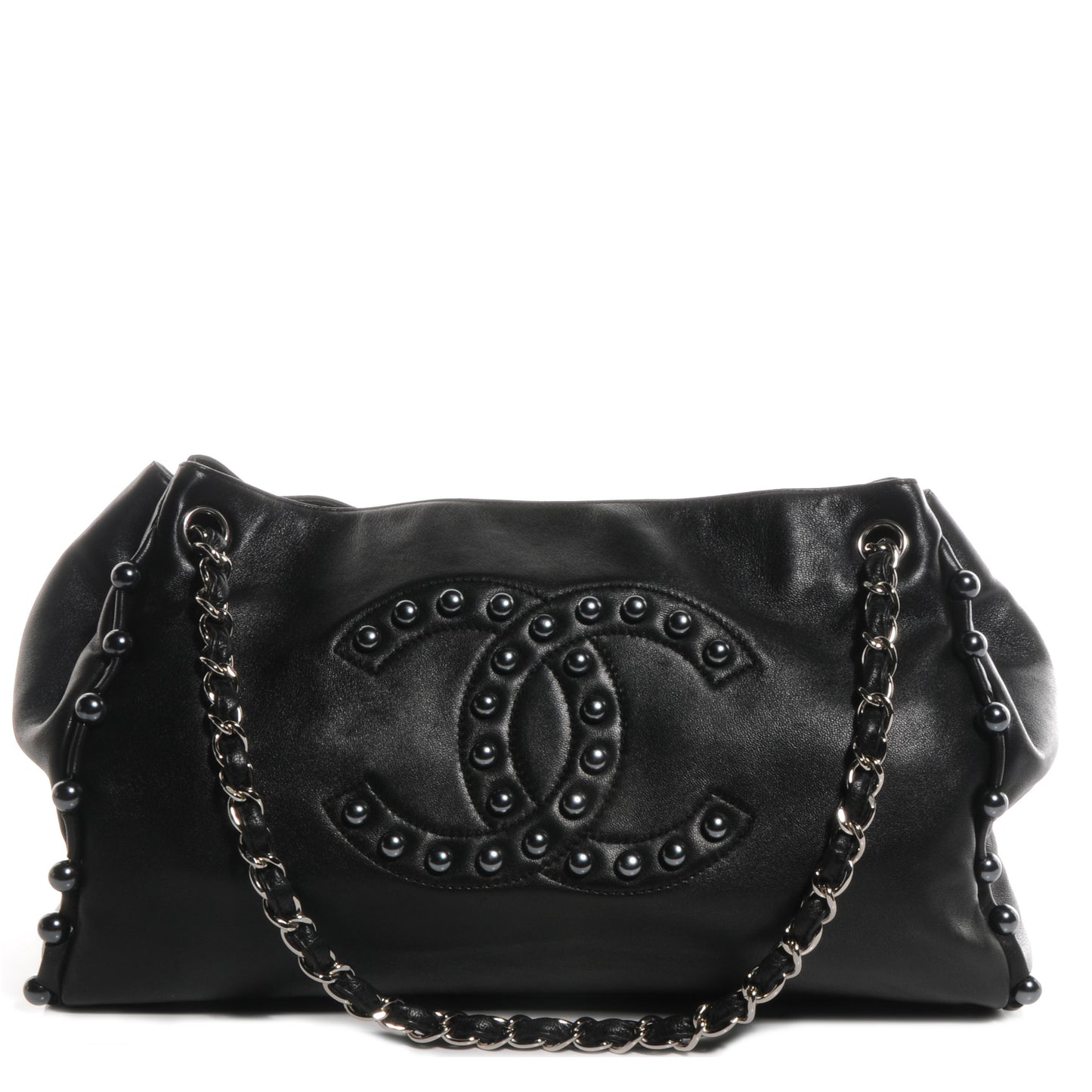 Lambskin Pearl Obsession Tote Black