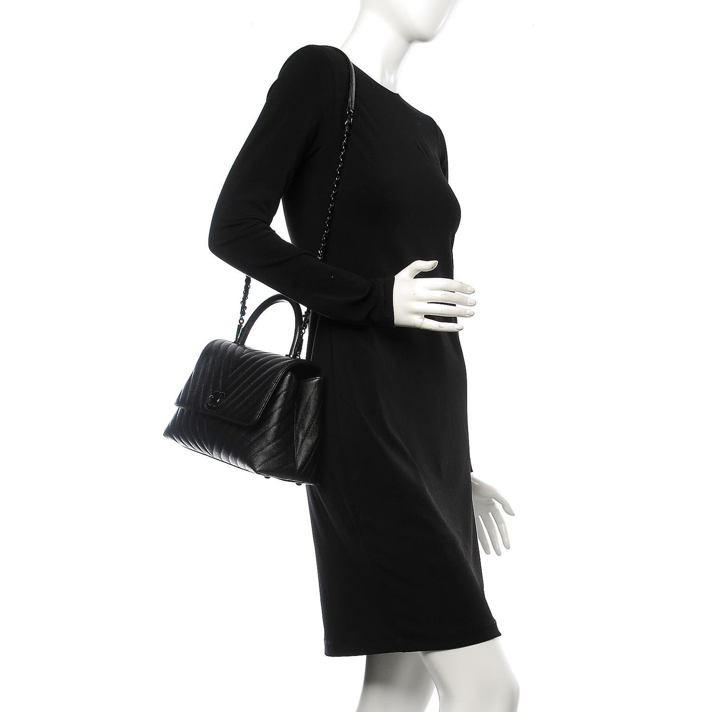 Caviar Chevron Quilted Small Coco Handle Flap So Black