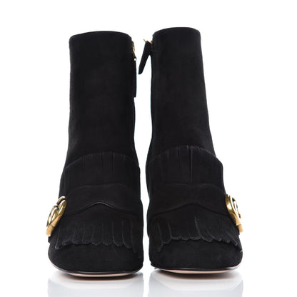Gucci Kid Scamosciato GG Marmont Fringe 75mm Ankle Boots 38 Black 2 of 9