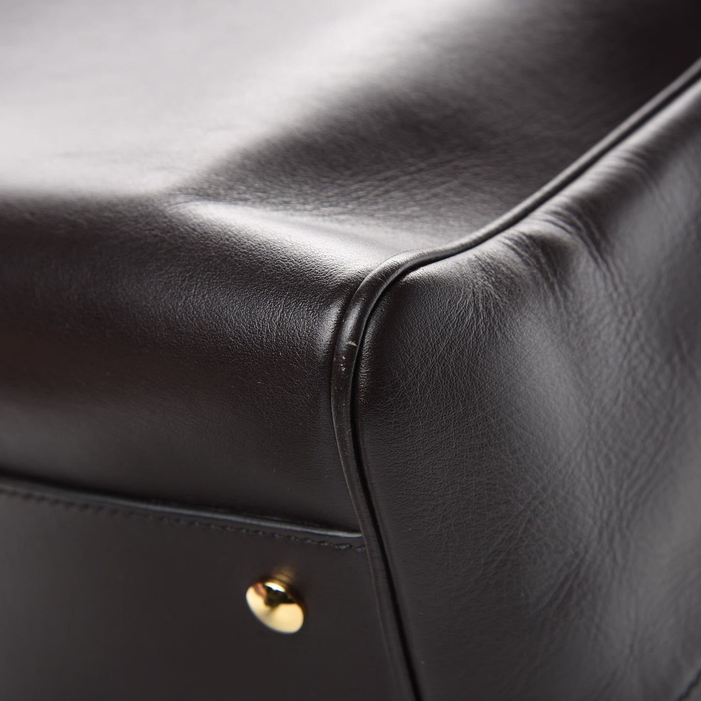 Smooth Calfskin Medium Cube Bowling Bag Dark Brown