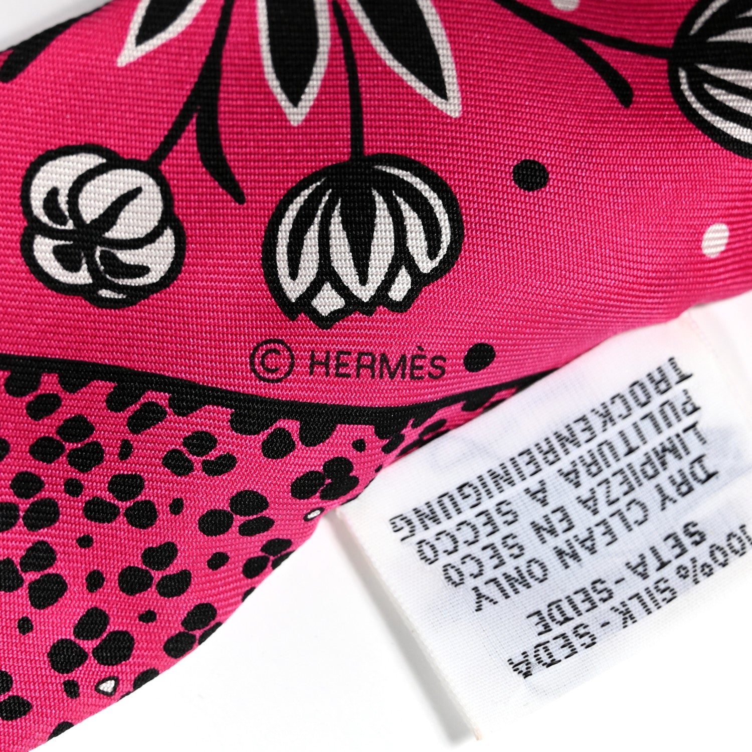 Hermes Silk Les Leopards Twilly Rose Vif Black White 4 of 6