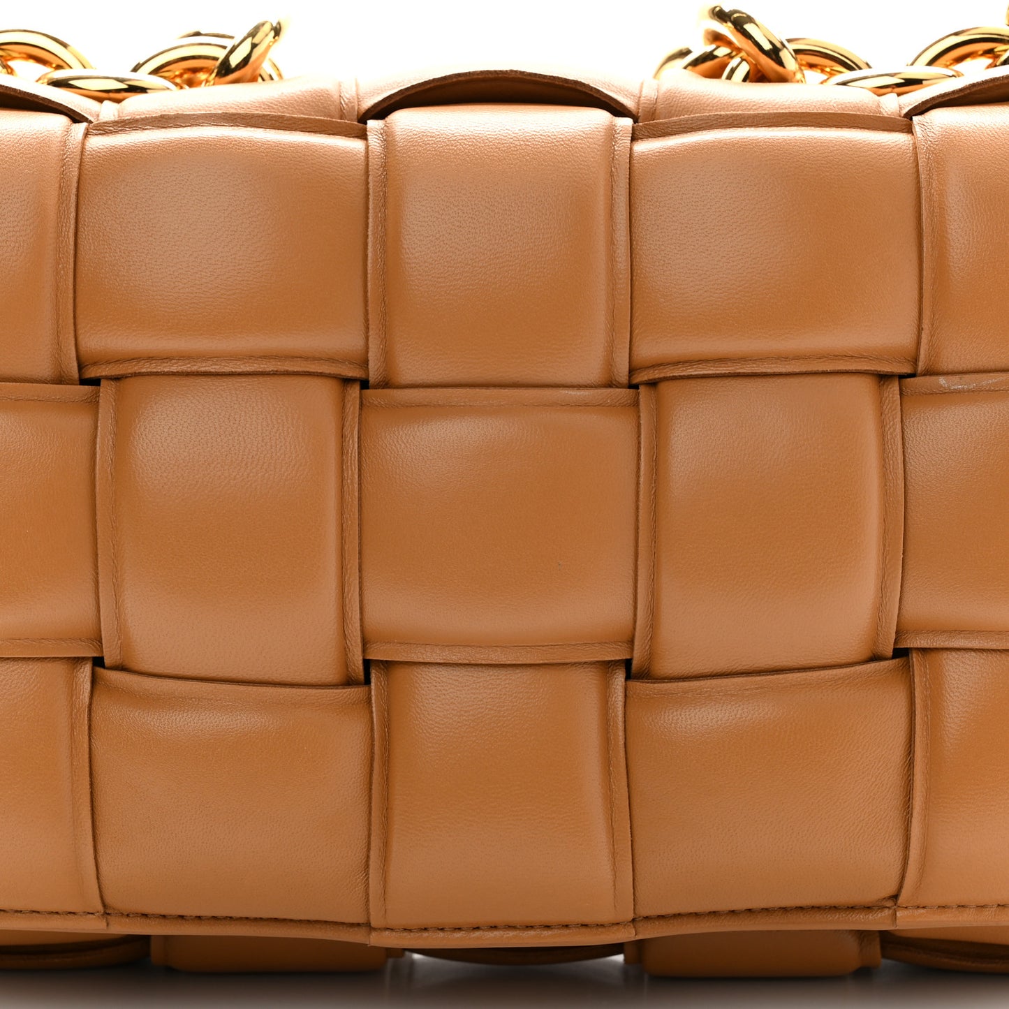 Lambskin Maxi Intreccio Padded Chain Cassette Crossbody Bag Caramel