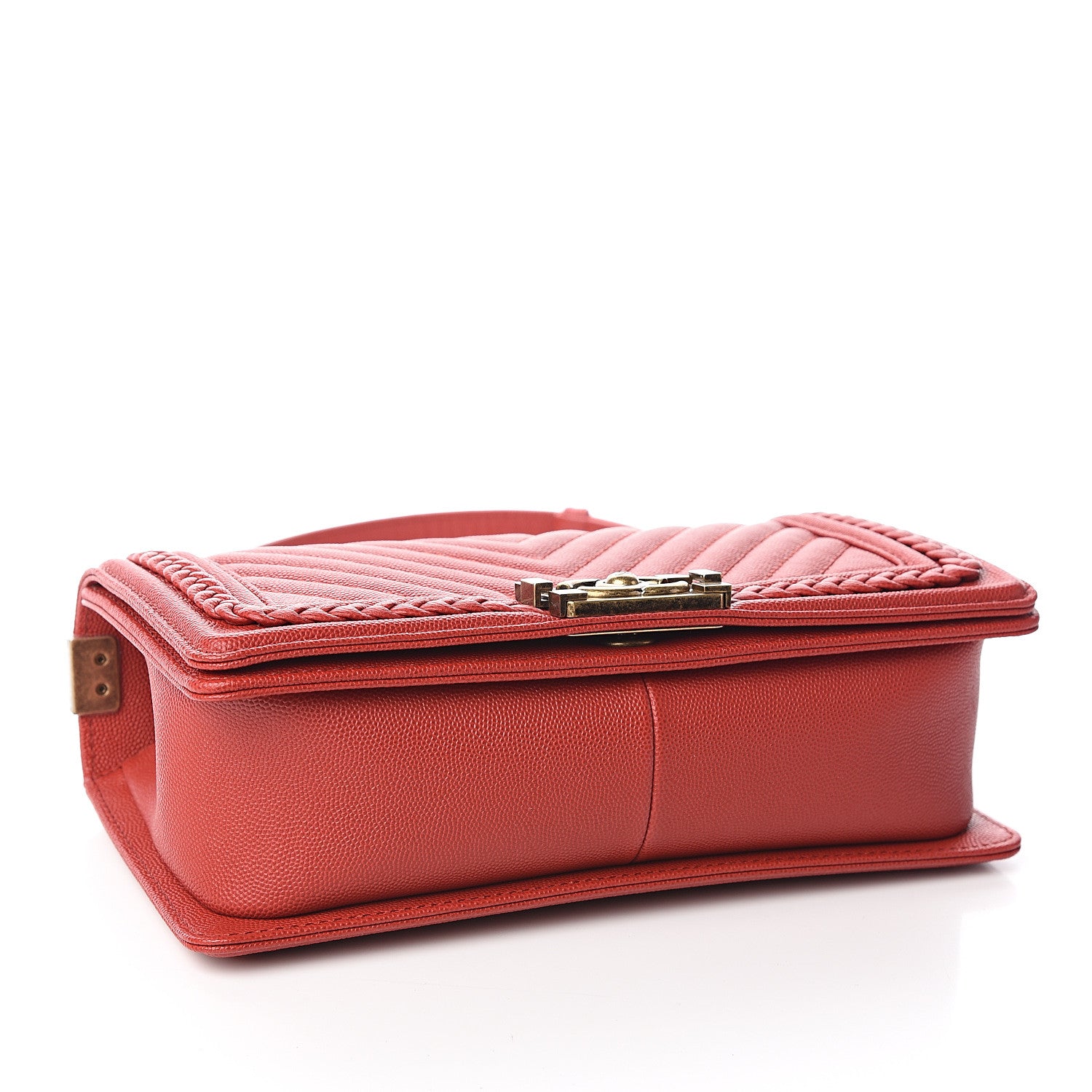 Chanel Caviar Chevron Quilted Braided Medium Boy Flap Red 3 of 10
