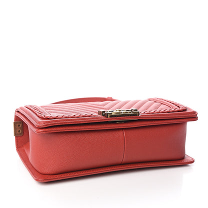 Chanel Caviar Chevron Quilted Braided Medium Boy Flap Red 3 of 10