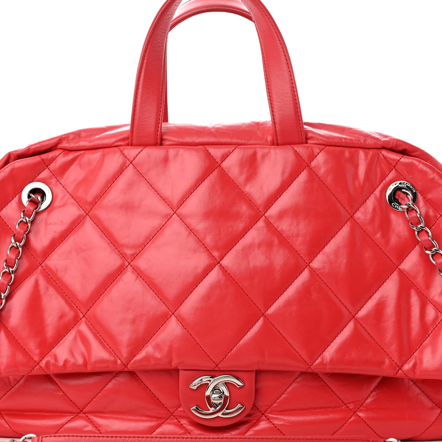 Chanel Aged Calfskin Quilted Medium Express Bowling Bag Red 8 of 13