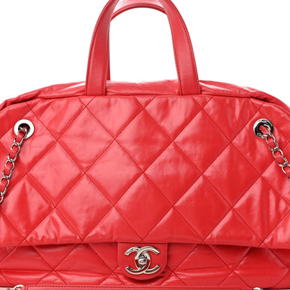 Chanel Aged Calfskin Quilted Medium Express Bowling Bag Red 8 of 13