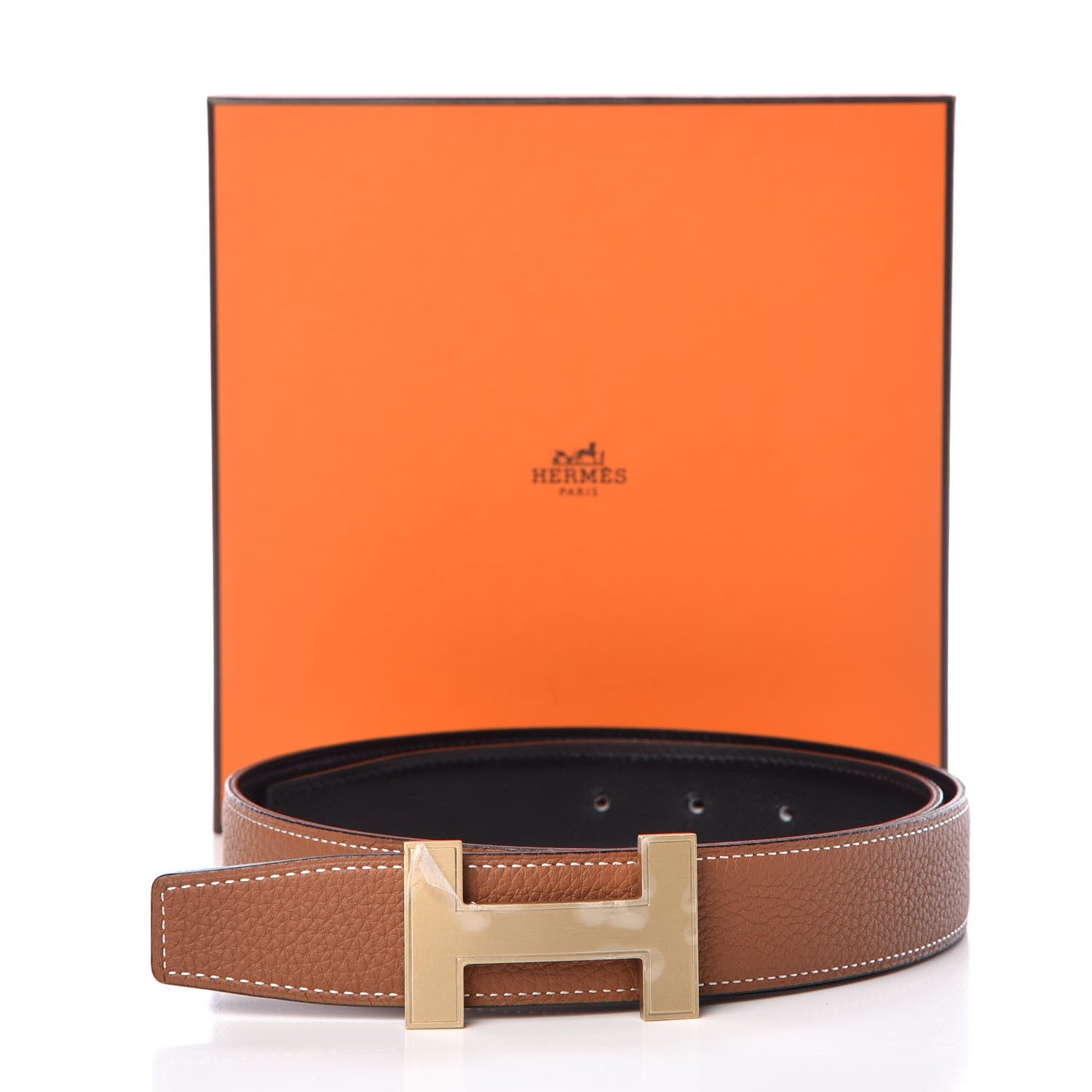 Hermes Box Togo 32mm Quizz H Belt 80 Black Gold 7 of 7