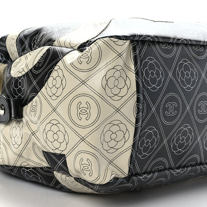Chanel Coated Canvas Camellia Bowler Black Beige 8 of 9