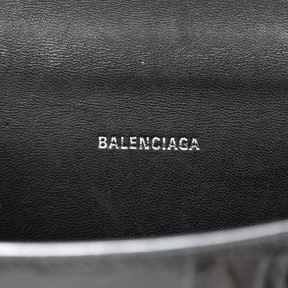 Balenciaga Shiny Calfskin Monochrome Crocodile Embossed Hourglass Top Handle Bag XS Black 6 of 13