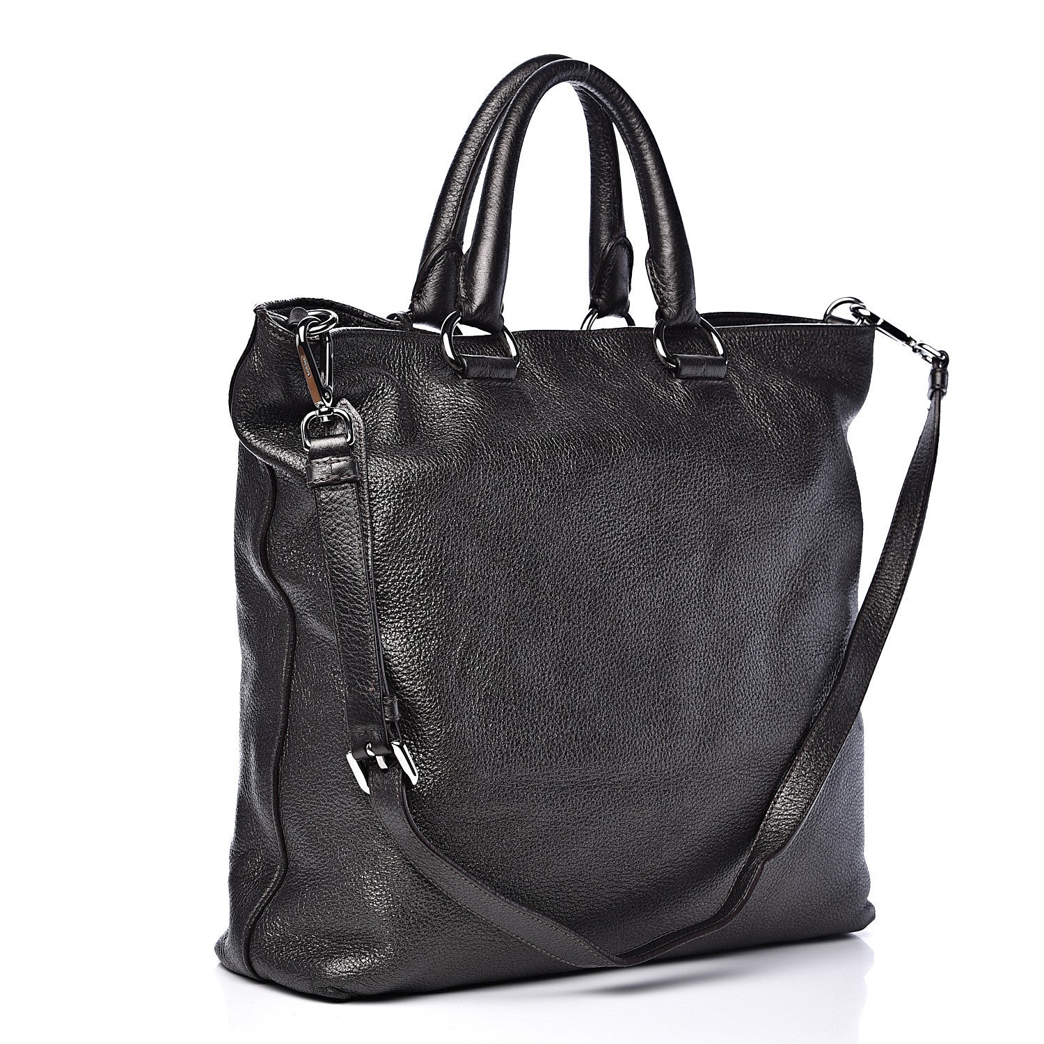 Prada Metallic Vitello Daino Shopping Tote Black 2 of 11