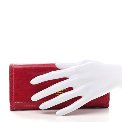 Prada Vitello Shine Zip Flap Wallet Rosso 2 of 9