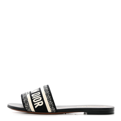 Christian Dior Canvas Embroidered Dway Mules Slide Sandals 36.5 Black 1 of 9