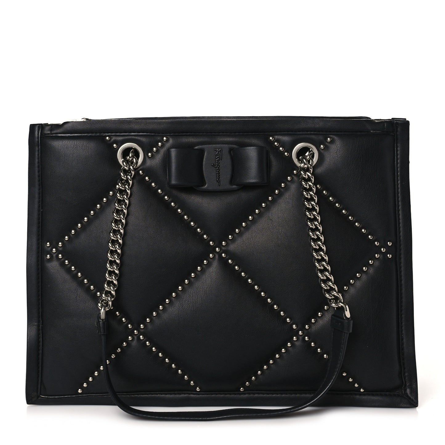 Calfskin Studded Viva Bow Tote Black
