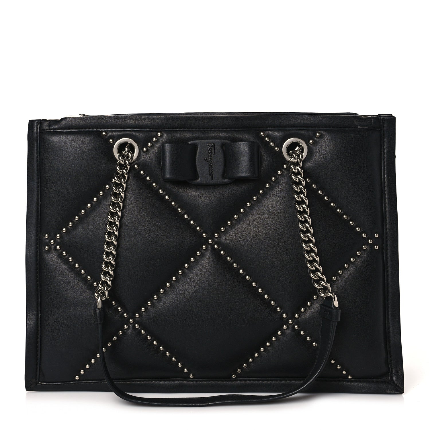 Salvatore Ferragamo Calfskin Studded Viva Bow Tote Black 1 of 9