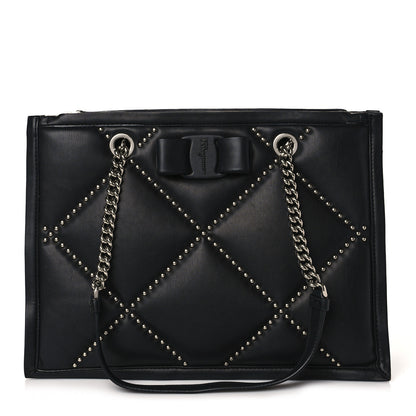 Salvatore Ferragamo Calfskin Studded Viva Bow Tote Black 1 of 9