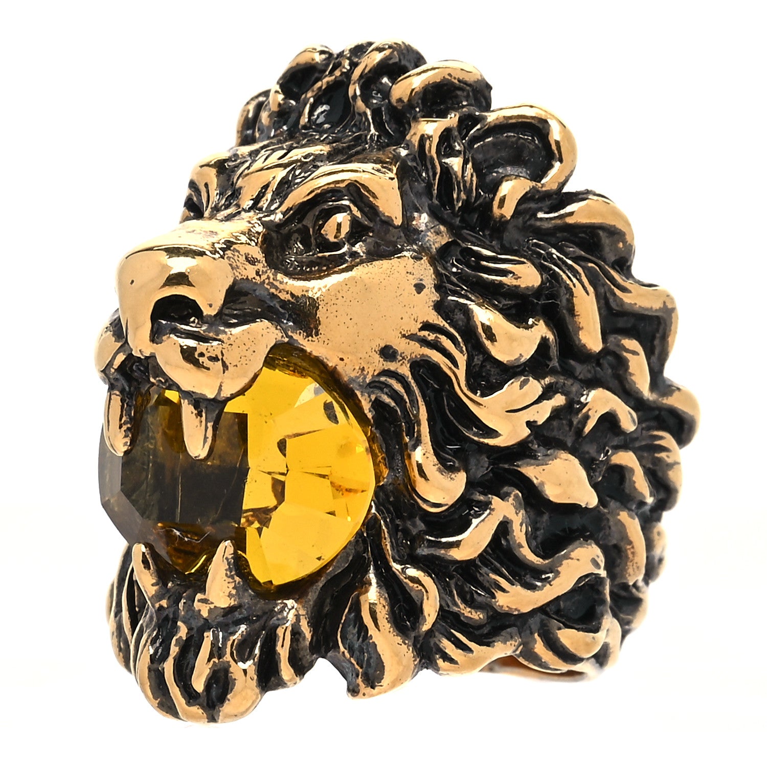 Gucci Metal Lion Head Ring 16 Aged Gold 4 of 5