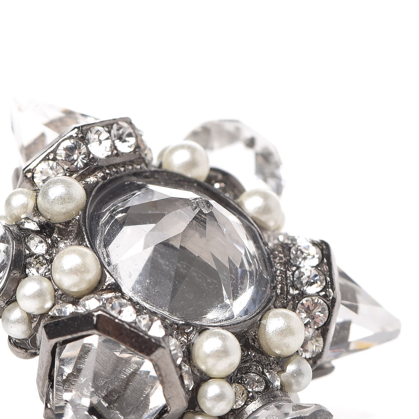 Crystal Pearl CC Drop Earrings Silver