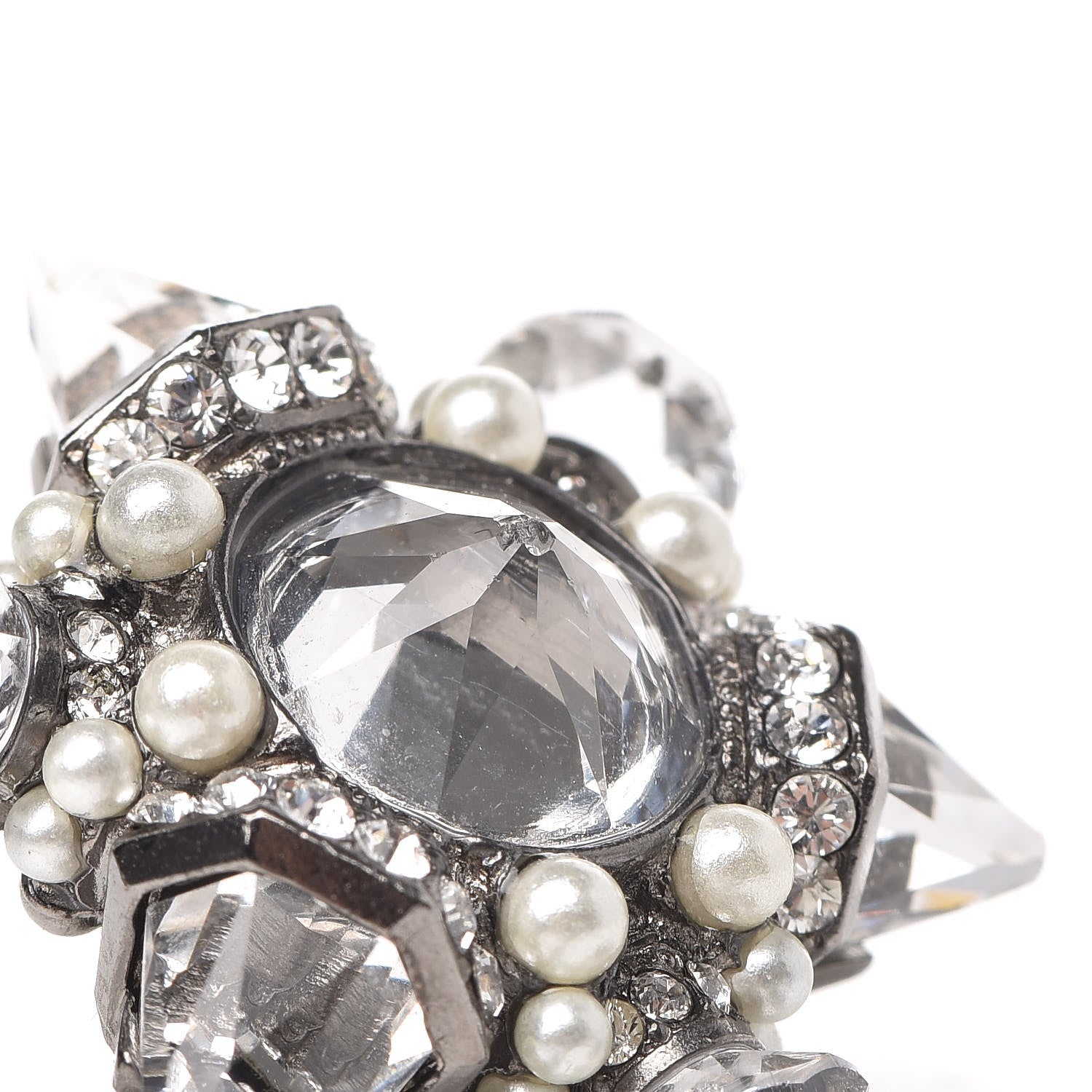 Chanel Crystal Pearl CC Drop Earrings Silver 6 of 7