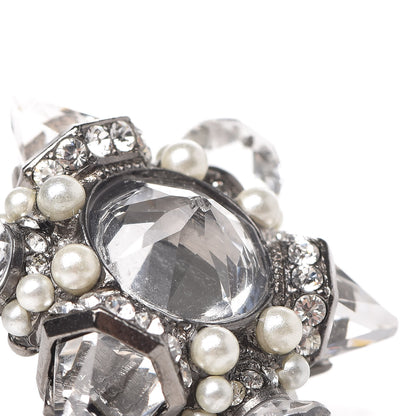 Chanel Crystal Pearl CC Drop Earrings Silver 6 of 7