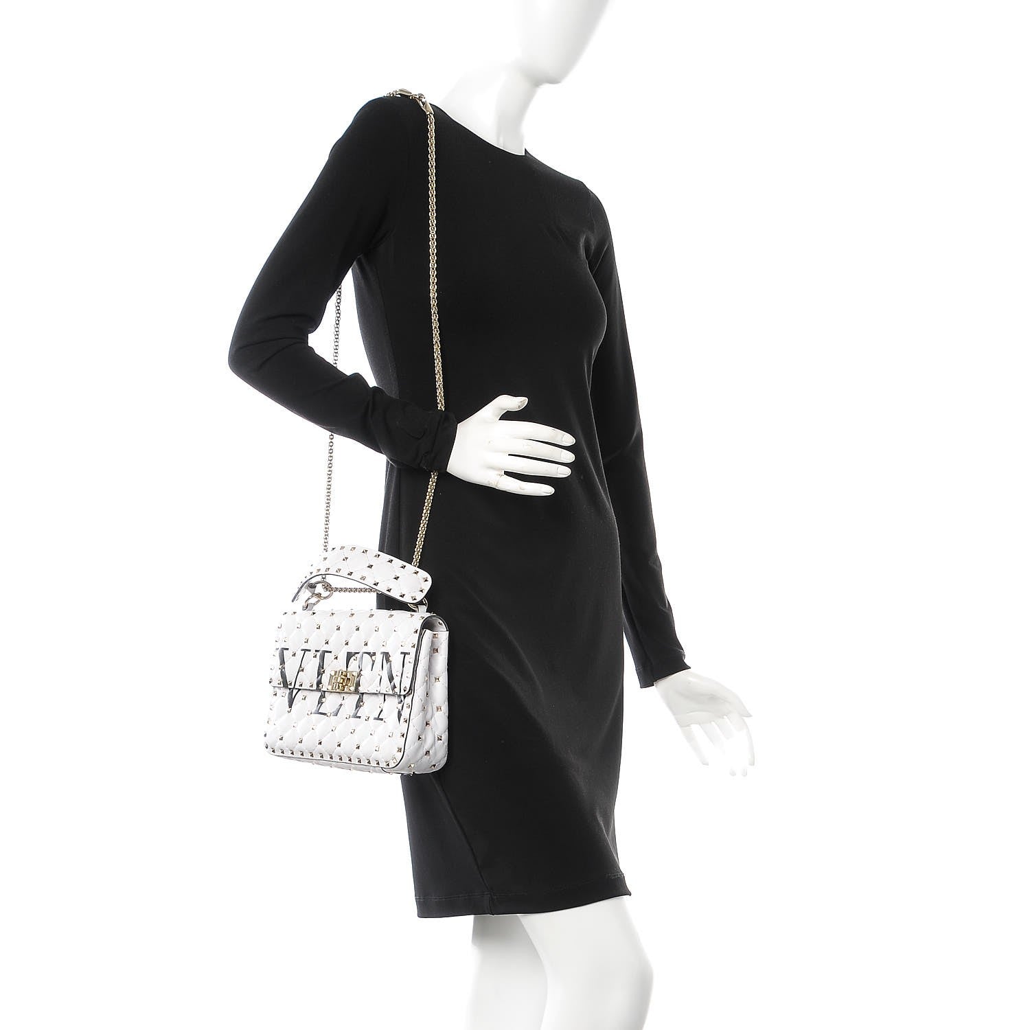 Valentino Garavani Lambskin VLTN Print Medium Rockstud Spike Shoulder Bag Optic White Black 2 of 8