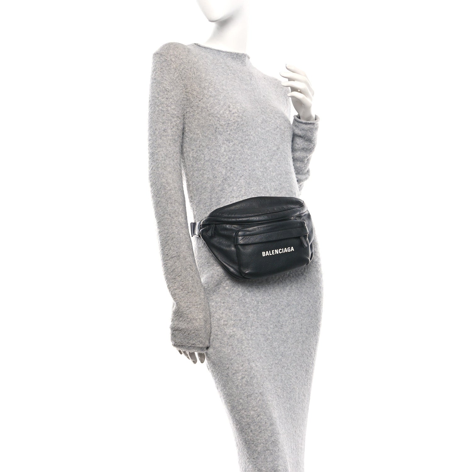 Balenciaga Smooth Calfskin Logo Large Everyday Beltpack Black White 2 of 11
