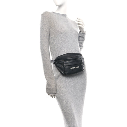Balenciaga Smooth Calfskin Logo Large Everyday Beltpack Black White 2 of 11