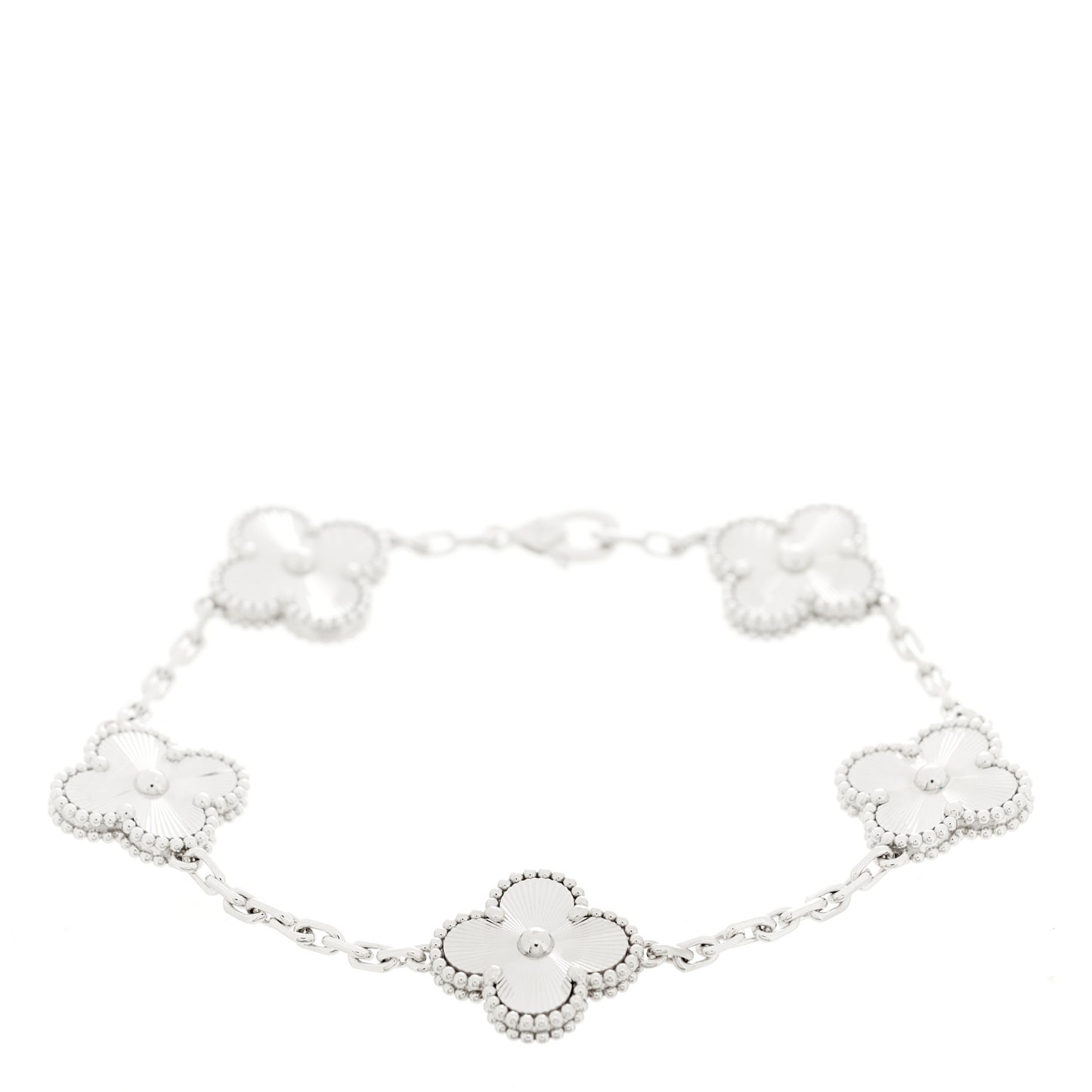 18K White Gold 5 Motifs Guilloche Vintage Alhambra Bracelet