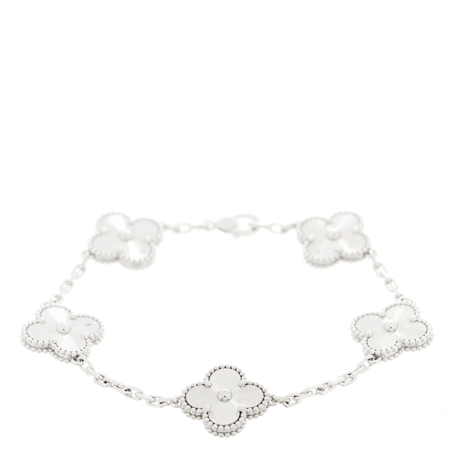 Van Cleef & Arpels 18K White Gold 5 Motifs Guilloche Vintage Alhambra Bracelet 1 of 5