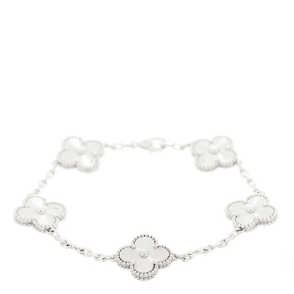 Van Cleef & Arpels 18K White Gold 5 Motifs Guilloche Vintage Alhambra Bracelet 1 of 5