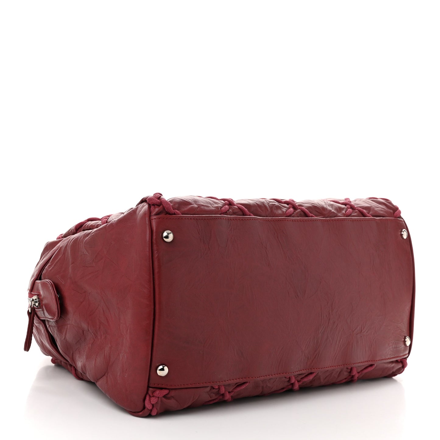 Crinkled Calfskin Ultra Stitch Bowling Bag Red
