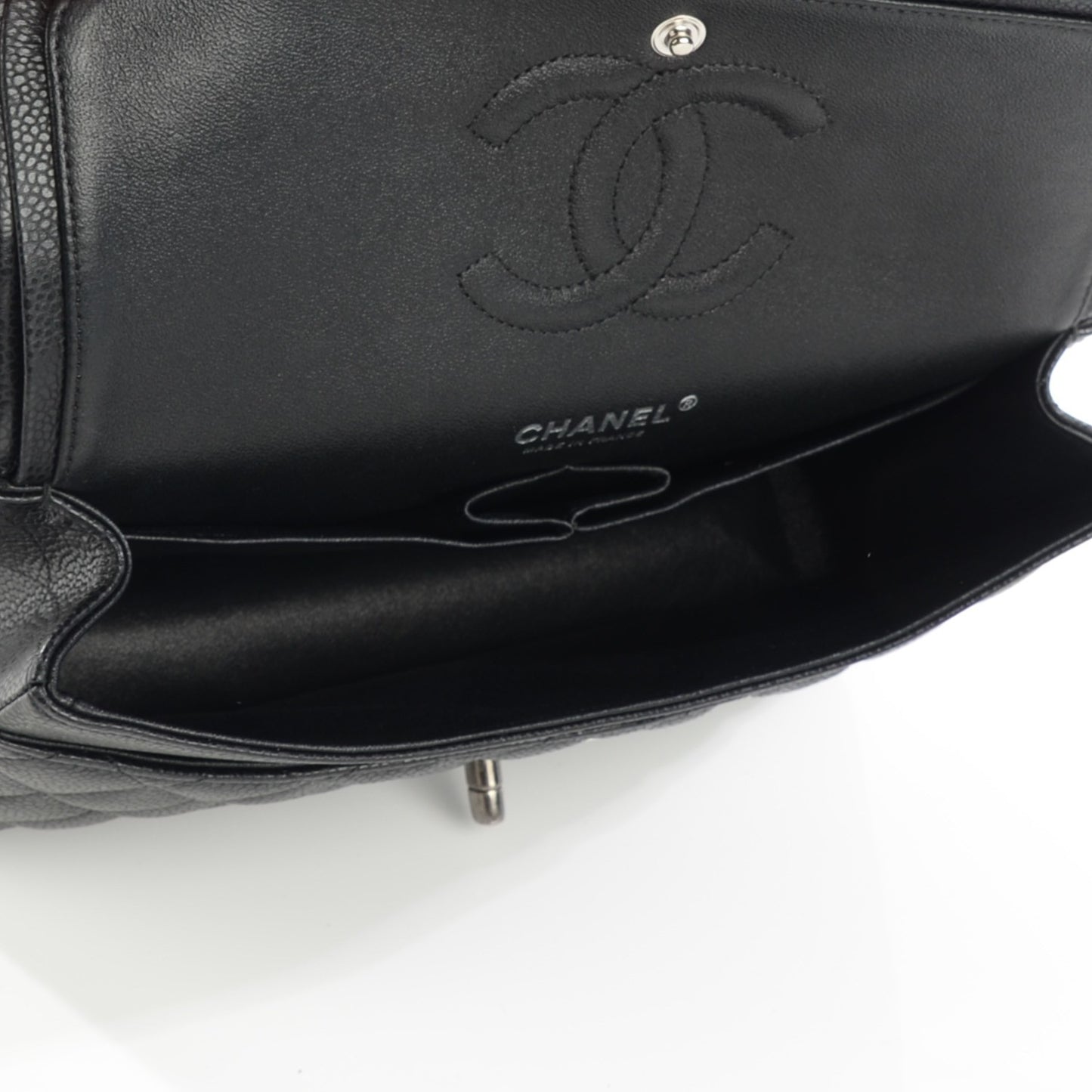 Caviar Quilted Medium Double Flap Black