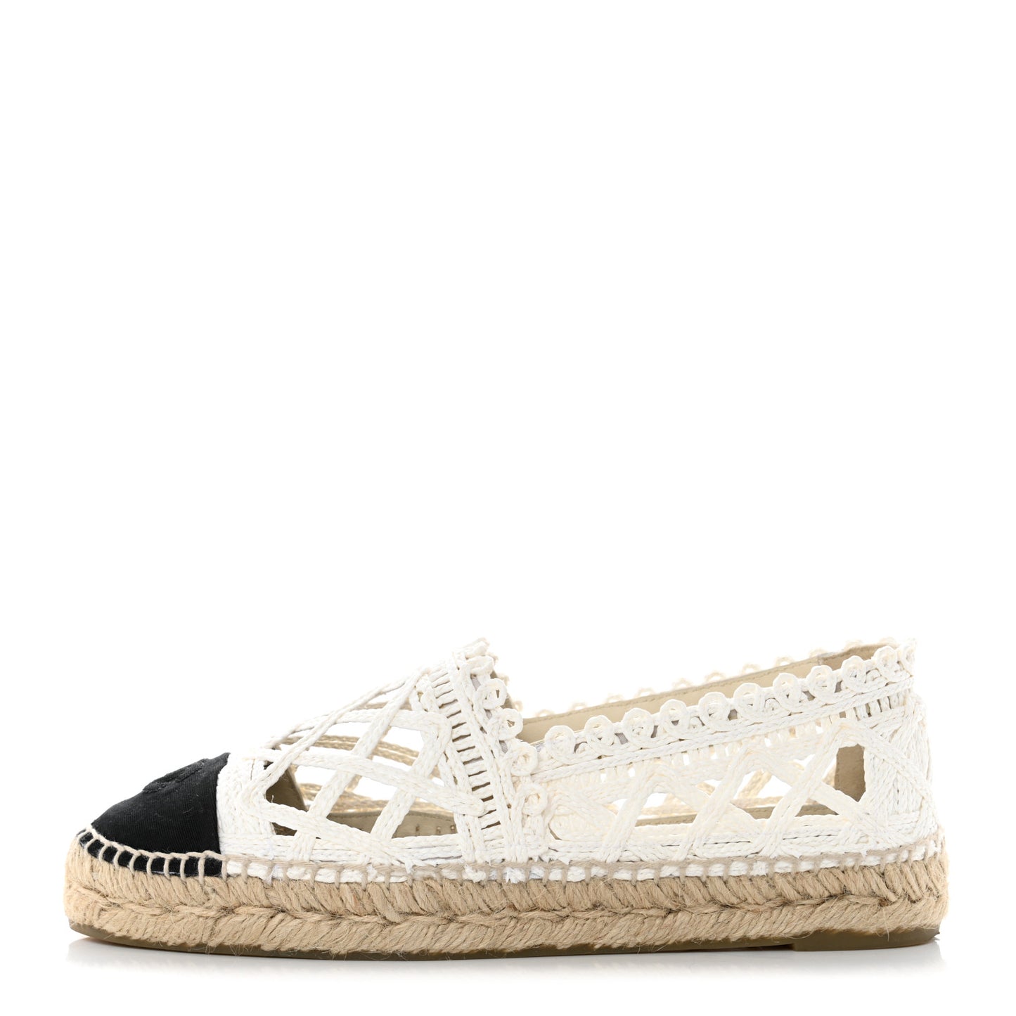 Woven Fabric Grosgrain CC Espadrilles 39 White Black