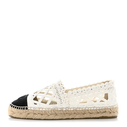 Chanel Woven Fabric Grosgrain CC Espadrilles 39 White Black 1 of 9