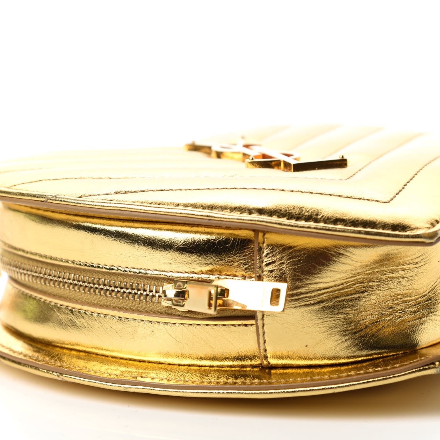 Saint Laurent Metallic Calfskin Matelasse Chevron Monogram Small Love Heart Chain Bag Gold 6 of 10