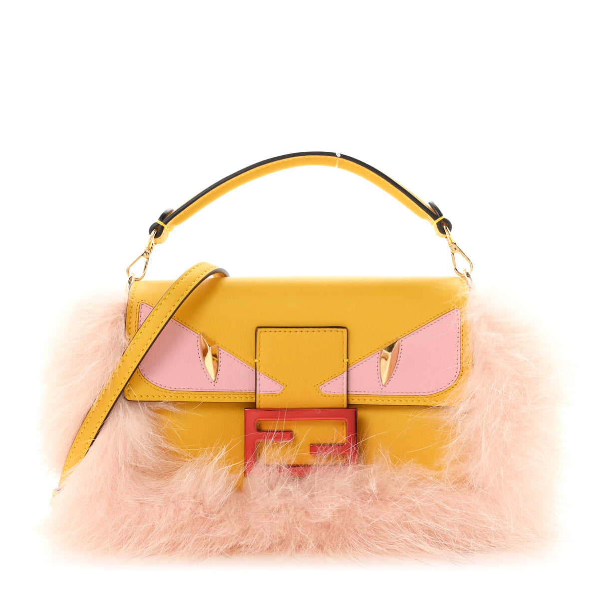 Fendi Nappa Rabbit Fox Fur Monster Eyes Mimosa 1 of 11