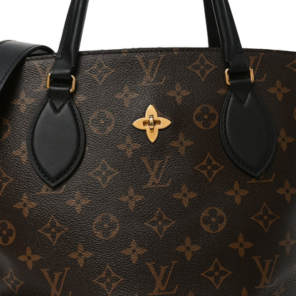 Louis Vuitton Monogram Flower Zipped Tote MM Black 6 of 8