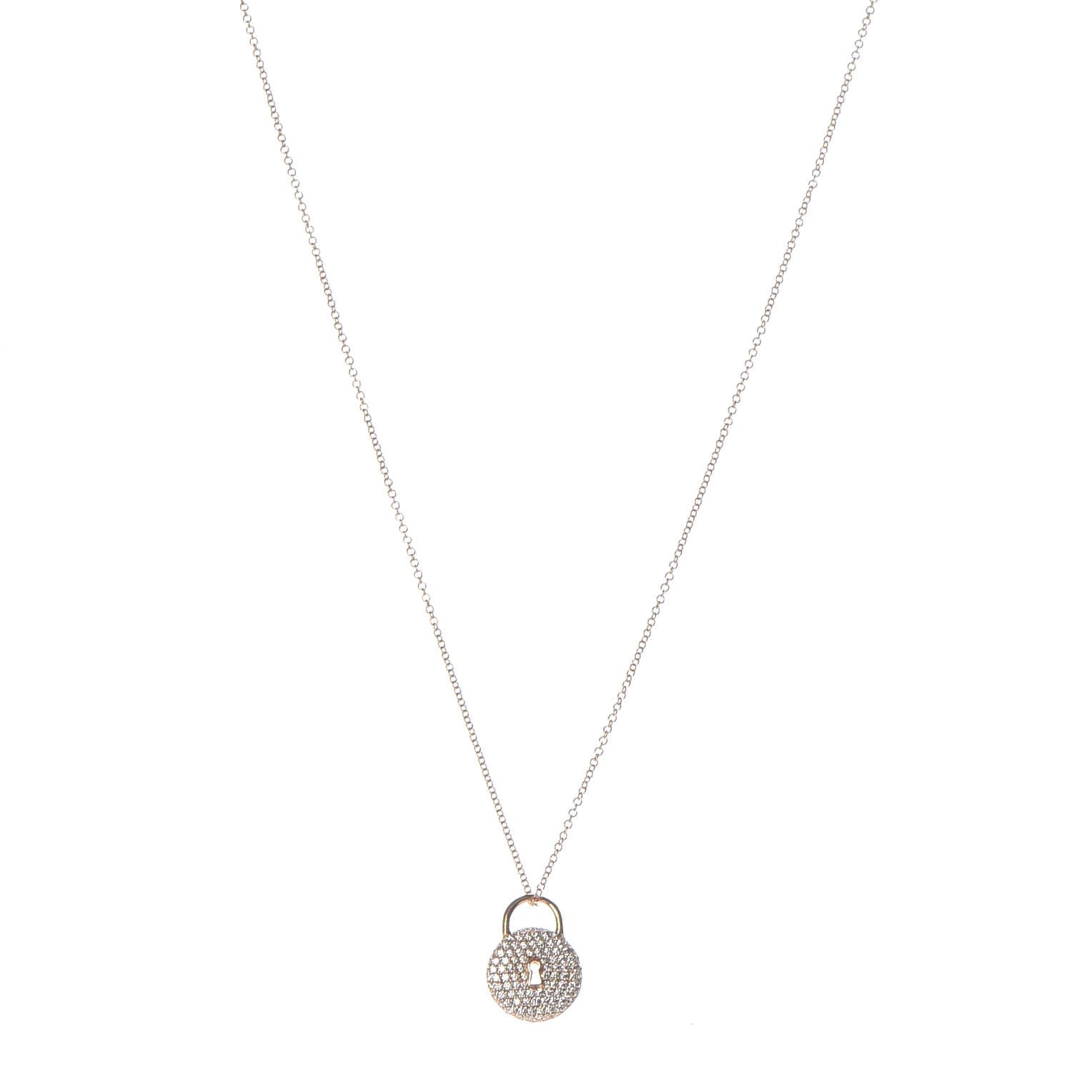 Tiffany 18K Rose Gold Diamond Lock Pendant Necklace 1 of 8