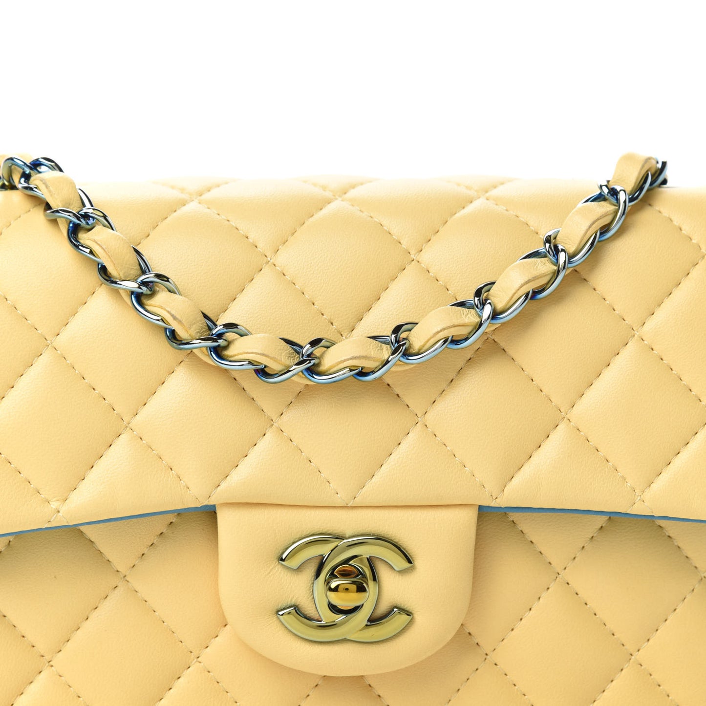 Lambskin Quilted Mini Rectangular Flap Yellow Blue