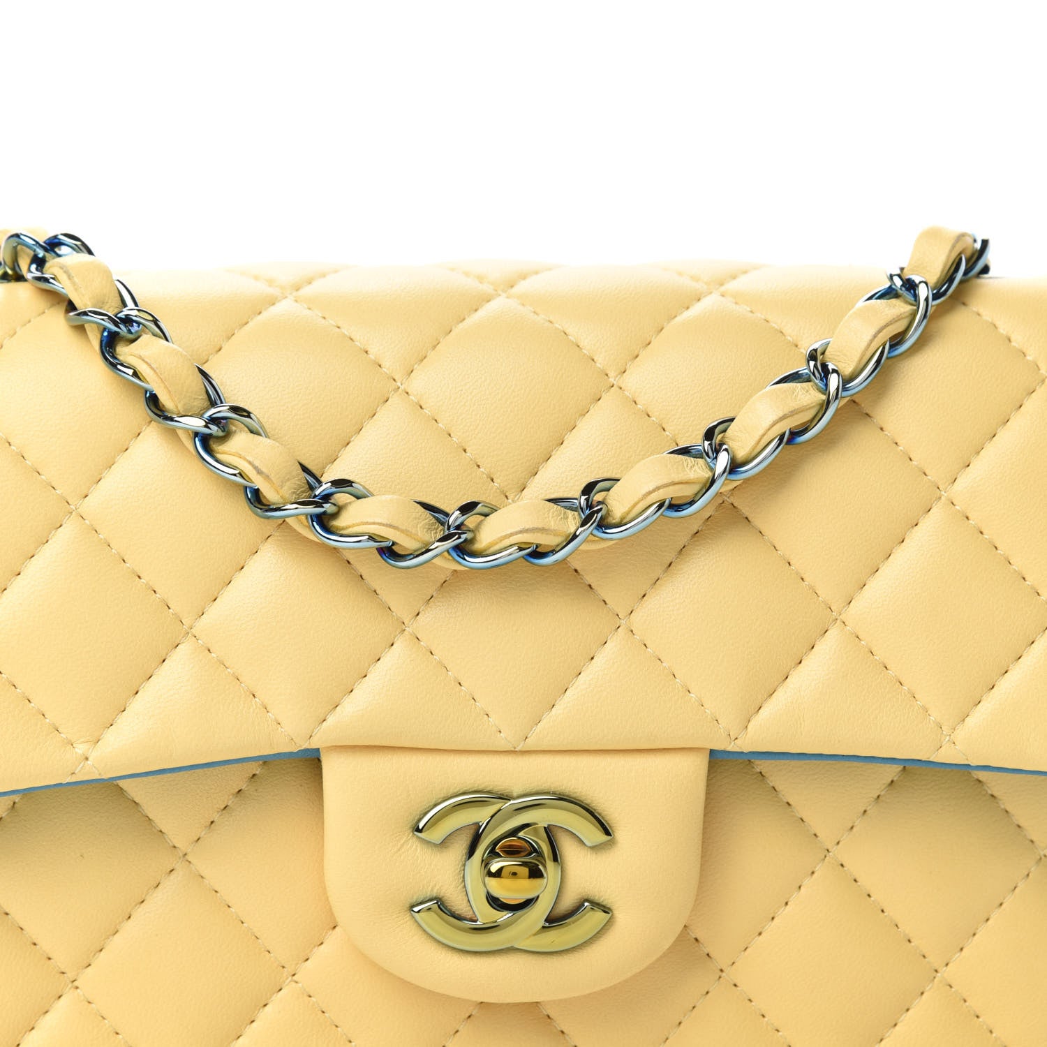 Chanel Lambskin Quilted Mini Rectangular Flap Yellow Blue 10 of 10