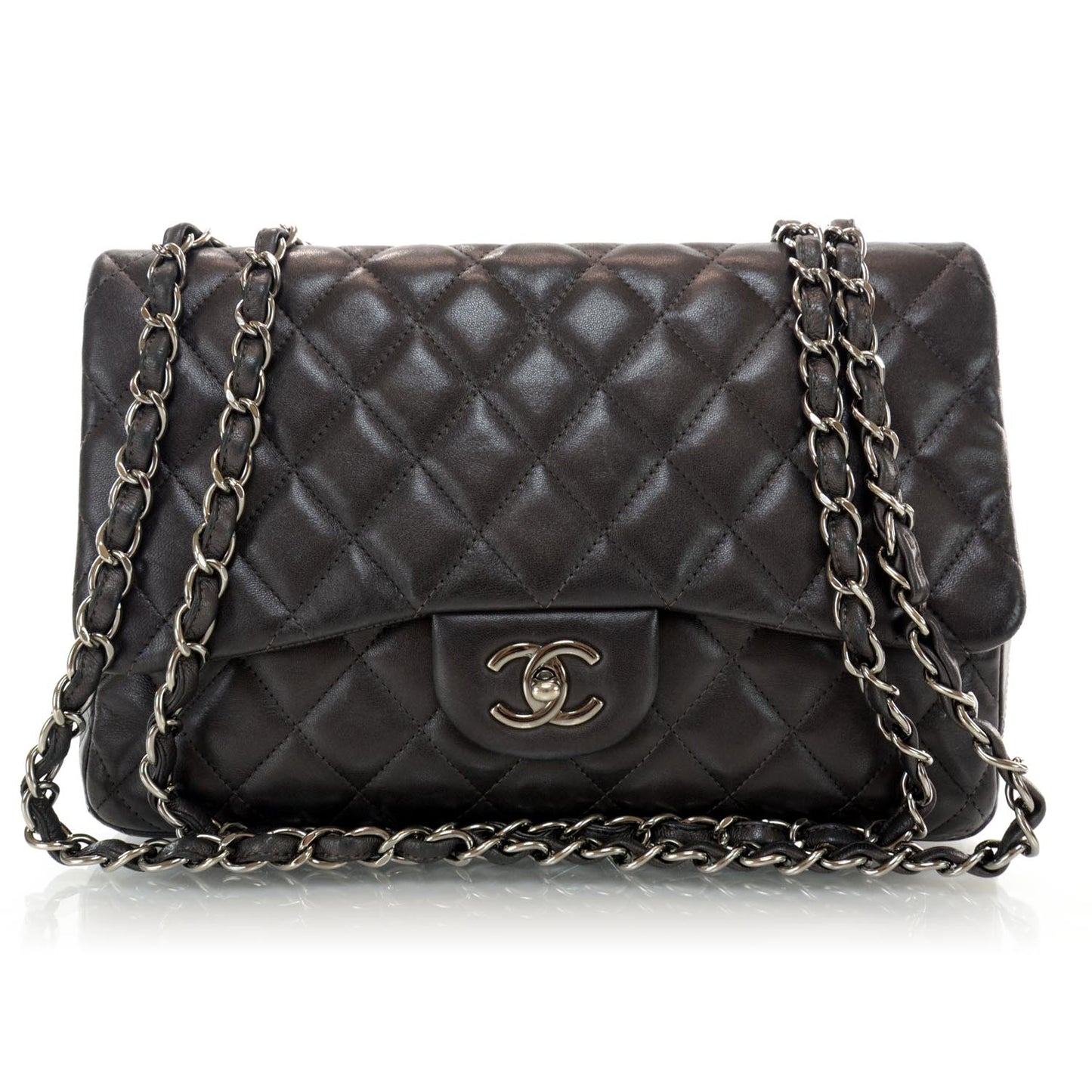 Lambskin Jumbo Single Flap Gris Fonce