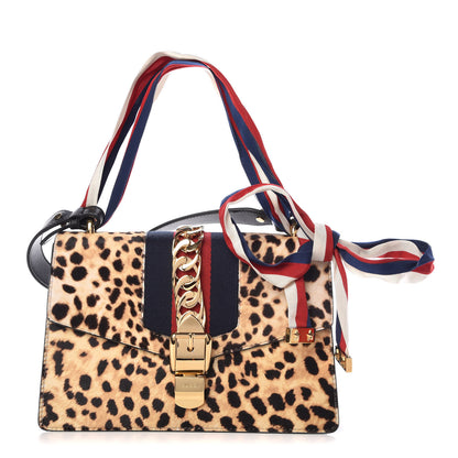 Gucci Calf Hair Leopard Print Small Sylvie Shoulder Bag Naturale Black 1 of 10
